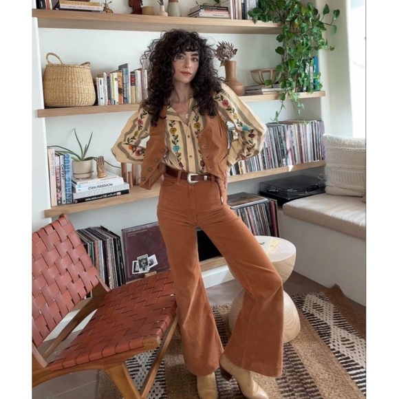 SEZANE Yellow Ecru Pink Striped Floral Embroidered Button Down Aina Blouse Shirt - Picture 8 of 16